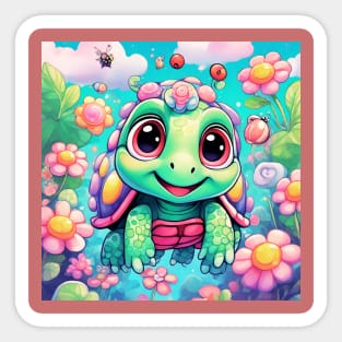 Turtle Princess in Floral. Sticker